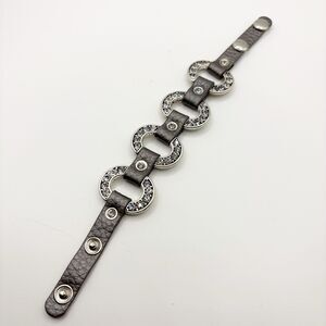 Premier Designs Starlet Silver Tone Crystal and Leather Snap Bracelet City Biker